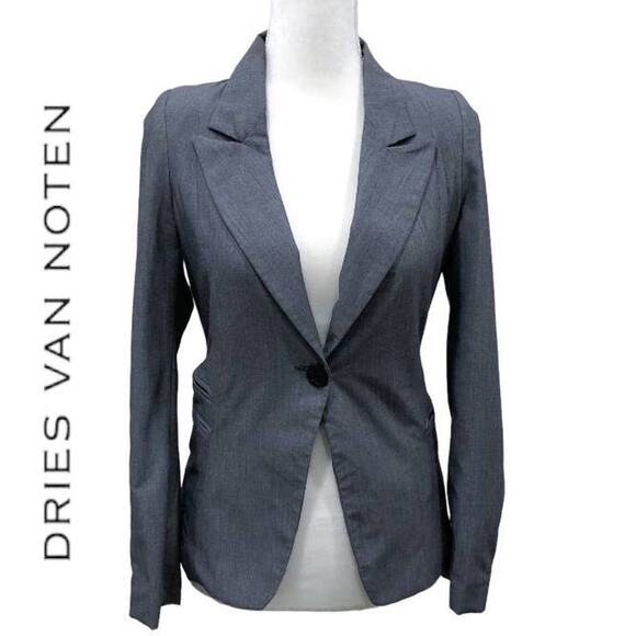 Dries Van Noten Gray Fitted Academia Single Breasted Blazer - Picture 1 of 12